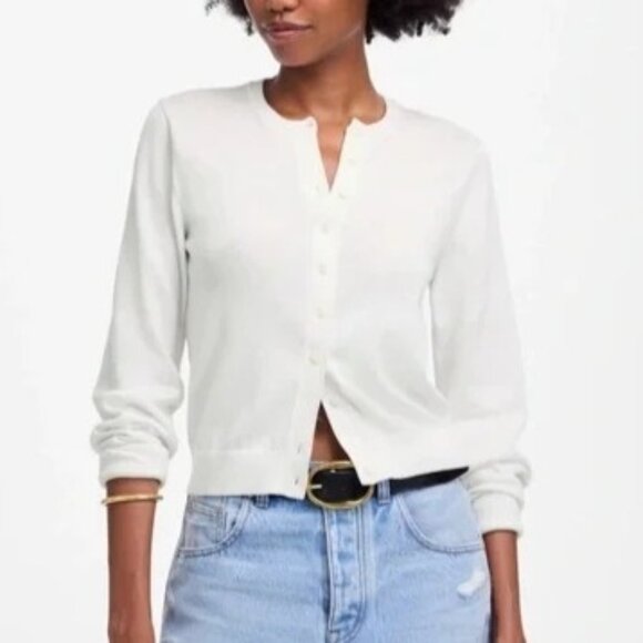 NWT Madewell Women's Sz M White Crewneck Cardigan in 100% Cotton Slim NV972 - Picture 1 of 12